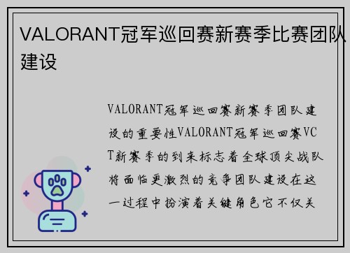 VALORANT冠军巡回赛新赛季比赛团队建设