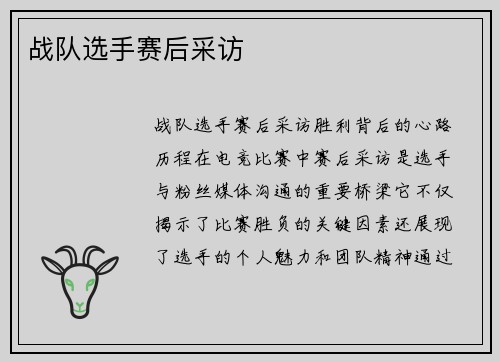 战队选手赛后采访